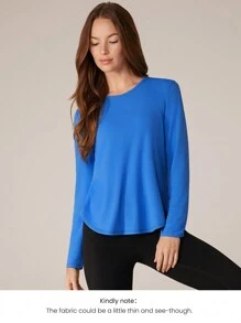 GLOWMODE Quick-Dry Power Energy Loose Fit High-Low Power Tee Low Impact Yoga Pilates Daily - Blue - View 8