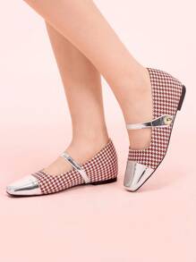 CUCCOO DOLLMOD Giày bệt mũi vuông họa tiết Houndstooth dành cho nữ ngày lễ tình nhân - Đỏ - Xem 3