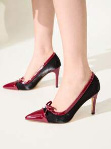 CUCCOO CHICEST Pointed Toe High Heels With Colorblock Bow Design, Elegant & Fashionable Ladies High Heel Pumps Suitable For Valentine's Day, Spring Outfits, Going Out - Black - View 3