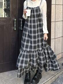 FRIFUL Vestido de mujer con tirantes largos a cuadros, estilo de vacaciones de primavera/verano, vestidos casuales para mujeres