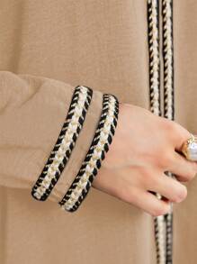 Al Najma Women's Casual Arabic Style Patchwork Ribbons Long Sleeve Dress,Modest - Khaki - View 8