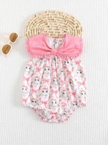 Cozy Pixies Baby Girl Cartoon Rabbit Pattern Contrast Color Round Neck Sleeveless Romper