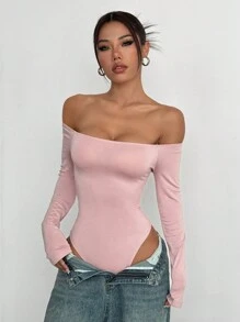 SHEIN EZwear Body rosa con hombros descubiertos para mujer