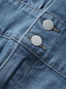 DAZY 女士 V 领短袖鱼尾牛仔连衣裙 - 中等水洗藍 - 查看 7