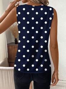SHEIN Clasi 合身女士休闲波尔卡圆点 V 领背心，适合春夏季 - 藏蓝色 - 查看 2