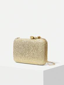 MOTF PREMIUM GLITTER CHAIN DETAIL SQUARE CLUTCH - Gold - View 3