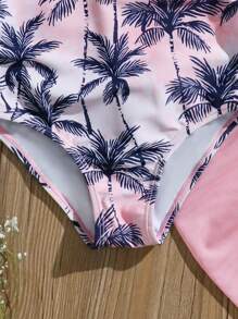 1pc Young Girl Coconut Tree Print One-Piece Swimsuit - Multicolor - View 6