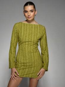 MISSGUIDED Textured Long Sleeve Mini Dress Ruffle Stripe Party Cocktail Evening Club Night Out Bodycon Fall Winter Holiday Glam Christmas