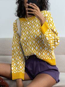 SHEIN Unity Pullover Sweater, Long Sleeve, Minimalist Fashion, Casual Daily Wear - Yellow - View 6