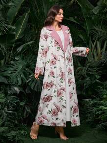 Al Najma Bata abaya de manga larga con estampado floral suelto para mujer