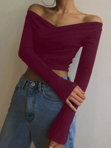DAZY Women Plain Color Long Sleeve T-Shirt, Casual & Fashionable For Daily Wear