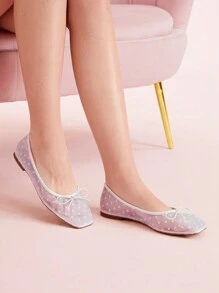 CUCCOO DOLLMOD Chaussures plates pour femmes à bout carré, mignonne avec nœud en mesh, respirantes, convenant pour les vacances de printemps, les rendez-vous, les fêtes, les tenues d'été