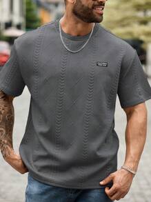 Manfinity Homme 男士加大码纯色短袖 T 恤，简约时尚休闲日常穿着 - 深灰色 - 查看 5