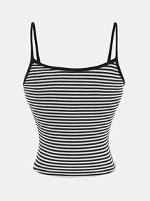SHEIN Leap Crew Teen Girls Black & White Ribbed Knitted Camisole Sleeveless Casual All-Match Streetwear Tank Tops For Spring & Summer - Black and White - View 3