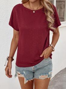 SHEIN LUNE Women's Vacation Casual Solid Color Batwing Sleeve T-Shirt