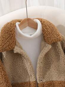 SHEIN Tween Girls Loose Fit Contrast Color Casual Street Style Thick Thermal Lined Jacket, Fashion And Overcoat For Autumn/Winter