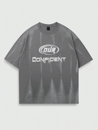 Grunge Punk Camiseta de manga corta informal de hombre con estampado de letra lavada
