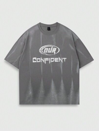 Street Life Men's Casual Washed Letter Print Short Sleeve T-Shirt