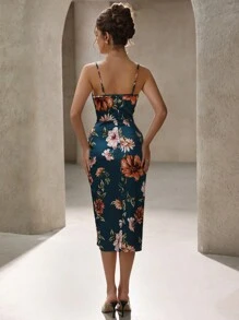 Aveloria Rosie Vestido camisero satinado con estampado floral, drapeado y abertura lateral para vacaciones para mujer