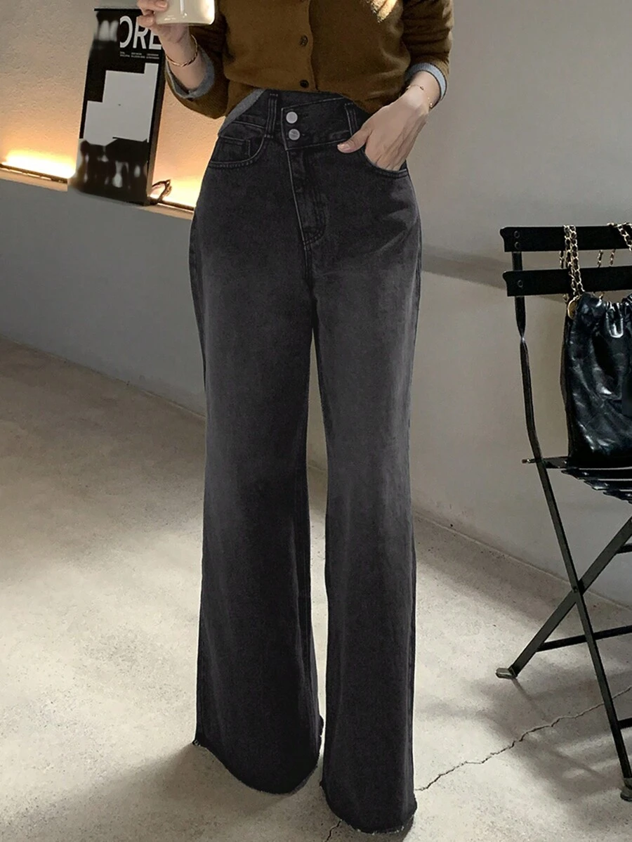 DAZY Pantalones vaqueros rectos de pierna larga con botamanga para ...