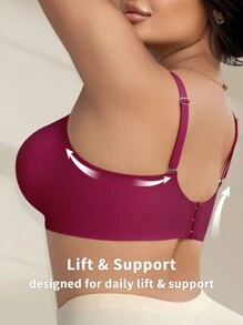 1pc Plus Size Women's Jelly Soft Support Wireless Gather Bra - Red Violet - View 3
