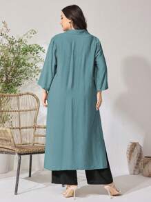 Mulvari 2 件大码女式套装，纯色翻领 3/4 袖上衣和阔腿裤