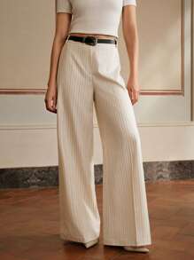 Anewsta Elaire Casual Slouchy Striped Pants Slim Drape Suit Trousers Old Money - Apricot - View 3