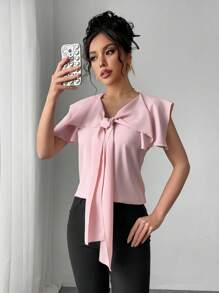 Chiquease 优雅高领蝴蝶结无袖上衣 - 粉色 - 查看 6