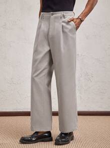 Party Pantalones rectos de tiro medio de uso casual de algodón gris claro con herrajes metálicos, adecuados para el uso diario y los desplazamientos - Gris Claro - Ver 3
