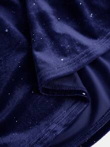 SHEIN Leap Crew 优雅复古水钻心形天鹅绒长袖派对礼服，适合少女，迷人、奢华、褶皱、贴身、鸡尾酒会礼服、针织、优雅、派对、礼服，适合约会、聚会、生日、派对、新年、情人节