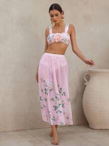 Swim Oasis Women's Premium Romantic Vacation Rose Print Swimwear Set, For Summer Beach