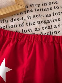 SHEIN Baby Girl Cute Star Print Elastic Waist Pants, Red, Versatile, Autumn/Winter - Red - View 6