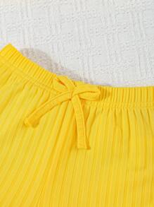 SHEIN 6件套年轻女孩百搭罗纹心形、字母、相机和花卉印花背心+休闲短裤套装，夏季