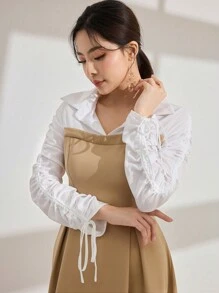 Modelyn Casual Fashion Patchwork Drawstring Waist Dress For Women - Khaki - View 3