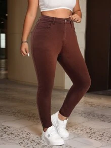 SHEIN EZwear Jeans de talla grande de unicolor simple, casuales para uso diario