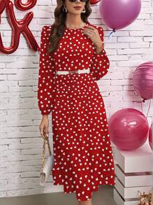 SHEIN Clasi Váy chấm bi hình trái tim phù hợp cho ngày lễ tình nhân - Đỏ và trắng - Xem 7