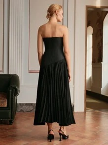 Anewsta Elaire Women Elegant Camisole Ruffle Patchwork Dress, Old Money, Modest Clothing - Black - View 2