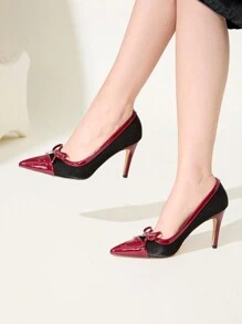 CUCCOO CHICEST Pointed Toe High Heels With Colorblock Bow Design, Elegant & Fashionable Ladies High Heel Pumps Suitable For Valentine's Day, Spring Outfits, Going Out - Black - View 1
