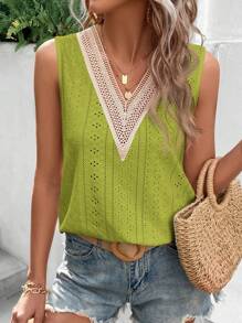 EMERY ROSE Sleeveless V-Neck Simple Fashion Casual Daily Tank Top - Green - View 1