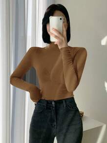 DAZY Women Solid Color Casual Turtleneck Tight Fit Base Layer T-Shirt,Fall Women Clothes