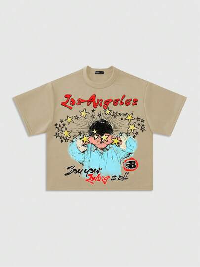 Street Life Men's Anime Loose Drop-Shoulder Short Cut Printed T-Shirt