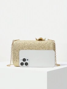 MOTF PREMIUM GLITTER CHAIN DETAIL SQUARE CLUTCH - Gold - View 2