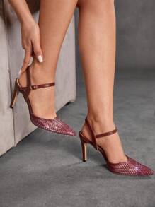 CUCCOO SZL 尖头高跟鞋，时尚性感酒红色女士高跟鞋，派对鞋，情人节装扮，坏女孩装扮 - 酒紅色 - 查看 9