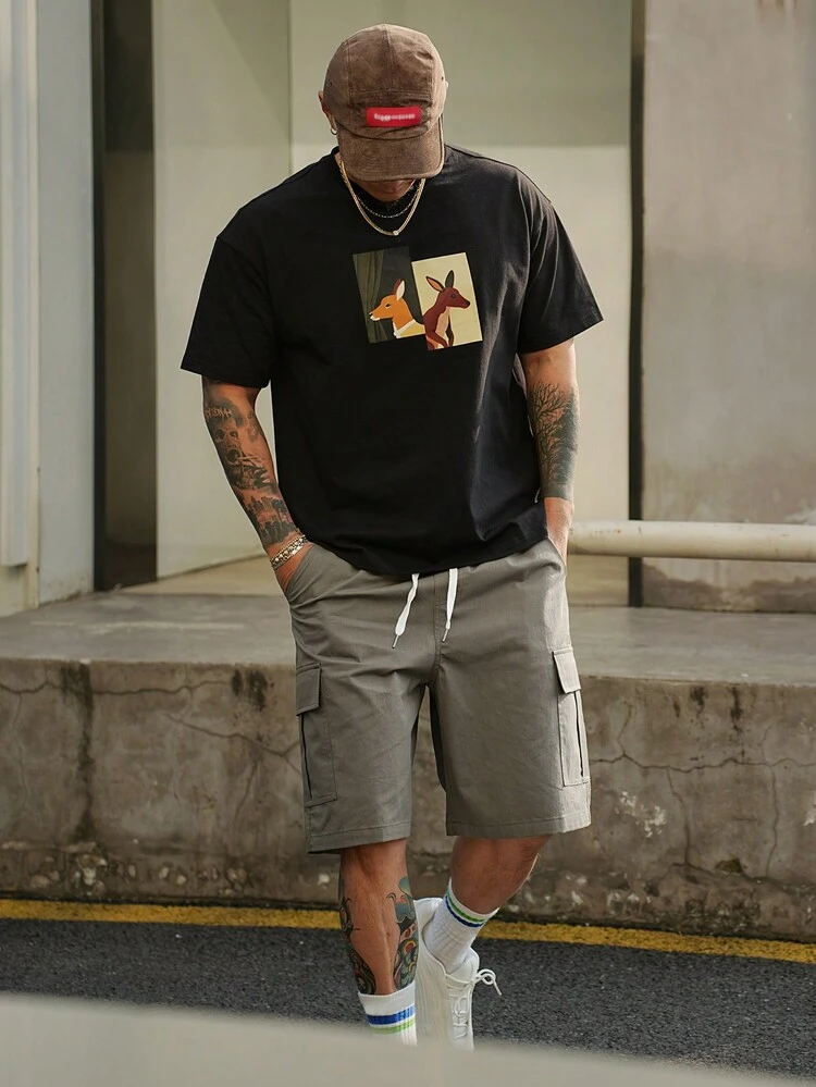 Men's Letter Print Multicolor T-Shirt Set, Summer