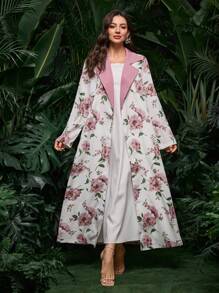 Al Najma Bata abaya de manga larga con estampado floral suelto para mujer