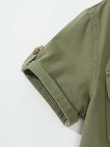 Denimly West Wild Preppy Outdoorsy Style Tween Boys Green Short Sleeve Shirt With Flap Patch Pockets - Army Green - View 7
