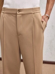 SHEIN X ELOISA & ORSON AKNOTIC Party Pantalones casuales holgados y ajustados de tela de punto color caqui para hombre, con cintura media, aptos para uso diario y vacaciones en primavera/verano