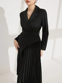 Modelyn Vestido de mujer con chaqueta de solapa, con pliegues, con cintura acampanada y cintura ceñida