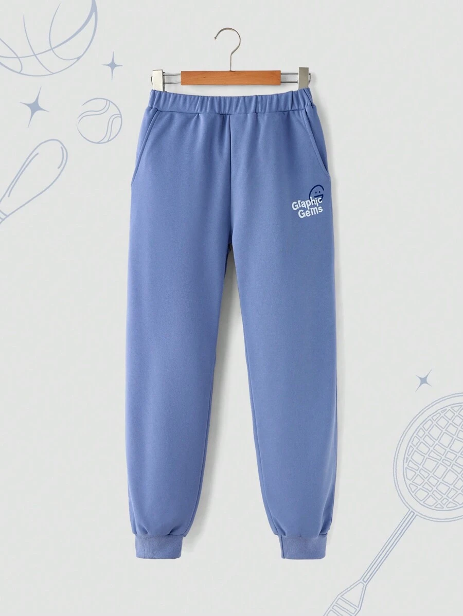 Pantalón de chándal casual con cordón y estampado de letras para adolescentes