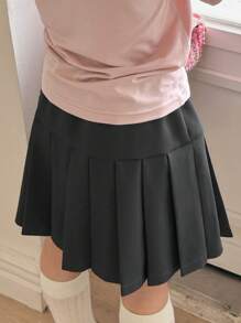 DAZY Young Girl Solid Color Short Sleeve Simple Casual Daily Mini Skirt - Grey - View 2